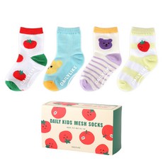 Dailylike 兒童網眼襪4件組 02 番茄果凍熊