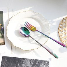 끌레오 프리미엄 스테인리스 티타늄 커트러리 세트 CLD015, 레인보우, 수저 + 포크