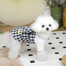 PASTEL PET 寵物蝴蝶結格紋洋裝, 黑色, 1個