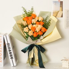 ASPASIA 香皂玫瑰花20入+綠葉花束, 胡蘿蔔橘