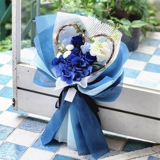 아스파시아 비누꽃 엘디 LED 수국 하트리스 꽃다발 + 쇼핑백, 블루, 1개