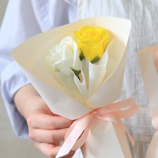 센트바스켓 조화 두송이 장미 비누꽃다발, 옐로우크림, 1개