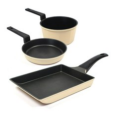 Kitchen-Art IH單柄鍋具 米黃色 3入組, 蛋捲鍋24cm+單柄鍋16cm+煎鍋16cm, 米色