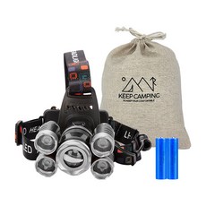 KEEP V25 5구 LED 원터치 충전식 헤드랜턴 배터리 포함 + 파우치 세트, 랜덤색상, 1세트