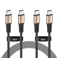 SKY 비트 60W PD PPS C타입 고강도 패브릭 초고속충전 골드 메탈 케이블, 200cm, 2개, 블랙