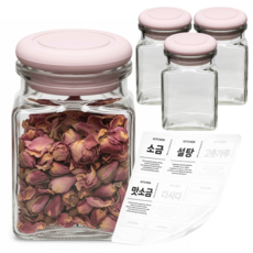 mir Hexa Pantry 矽膠密封調味罐 150ml x 4入 + 方形香草粉紅色 4入 + 8種調味標籤組, 1套, 調味罐 150ml(4入) + 方形香草(4入) + 8種調味標籤