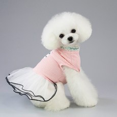 MING 狗貓條紋蕾絲裙, 粉紅色