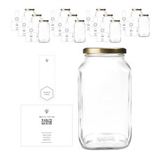 方形蜂蜜罐 1.5L+蓋子 金色+簡約瓶身蜂蜜貼紙 L號+封口貼組, 12組