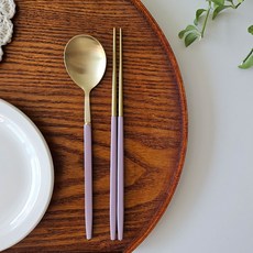 보겐 러블리 수저 세트, 골드 다크핑크, 숟가락 +젓가락, 1세트