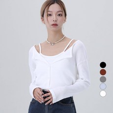 Awesomearound 女款素色羅紋開襟衫+細肩帶背心組