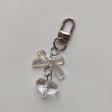 도림 영롱 리본 하트 미니 자동차 키링, 1개, 화이트