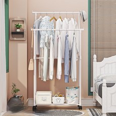 따니태니 이동식 스탠드 바퀴 튼튼 수납 2단 행거, 화이트