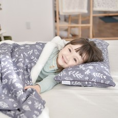 ahtty blanc 印花保暖枕頭加長款+加絨被組, 草葉款(炭灰色)