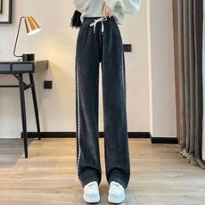 PEONIST 女款垂墜感休閒刷毛直筒褲