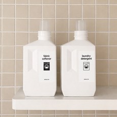 뉴앤룩 욕실 디스펜서 세제 소분용기 1L x 2p + 라벨 2종 세트, 화이트, 1세트