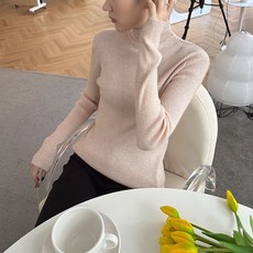 디어로라 여성용 소프트터치 골지 반목 폴라 니트