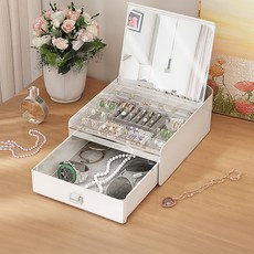 滑動鏡飾品收納盒, 1個, 白銀色