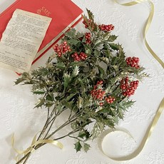 真心設計珠寶黃金紅莓聖誕樹枝人造花, 混色, 1個