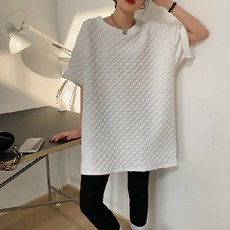 마더브띠 여성용 패턴무늬 루즈핏 반팔 롱 티셔츠