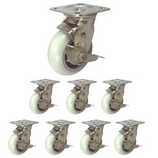 MASTER. S 不鏽鋼腳輪 101mm 重型不鏽鋼 靜音 軸套 白色 平板 BK BK DS 3340 ELP-BK, 8個