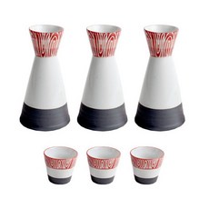 O椅A三角3層彩瓷酒瓶+酒杯套組, 3套, 瓶子 3p + 玻璃 3p