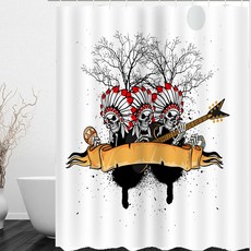 스켈레톤 인디언 락 일러스트 욕실커튼 A_RD_706, 1개
