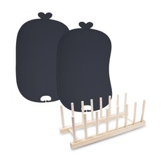 innol TPU嬰兒副食品安心砧板2件+砧板架組合, 黑魚子醬色(砧板), 單一顏色(砧板架)