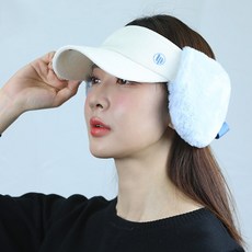 lupeo 女性用高爾夫防寒毛絨可拆卸耳罩蝴蝶結遮陽帽, 白色藍毛耳罩, 1個