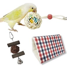 寵物鳥帳篷+藤球+木籐球鈴鐺, 格子紅（床）, 1套