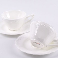 骨瓷洛可可2人用茶杯組, 白色的, 1套