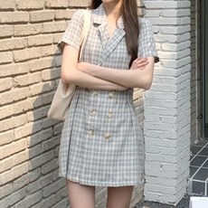 페이퍼먼츠 카라넥 체크무늬 포인트 단추 반팔 미니 원피스 13842 빅사이즈 포함