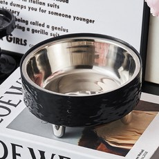 딩동펫 반려동물 스톤패턴 스텐 식기, 블랙, 1개