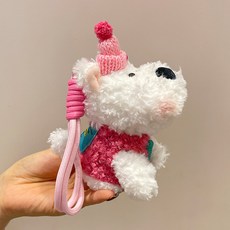 Dadaland 小狗玩偶鑰匙圈, 粉紅色(鑰匙圈)、隨機出貨(錶帶), 12cm, 1組