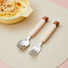 Modern House 兒童款熊愛心義大利麵湯匙+叉子組, 混色, 湯匙+叉子, 1組