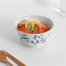 有田燒 藍葉 中碗, 白色 + 藍色, 1個