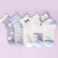 HARAROI 嬰幼兒紫色蝴蝶結兔子襪子5雙組
