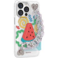 JUST4YOU 에스투비코퍼레이션 트로피컬 후르츠 핸디 스트랩 반투명 슬림카드 휴대폰 케이스