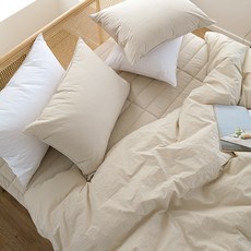basictone 手工絎縫寬幅高密度純棉飯店式薄被, 柔和米色