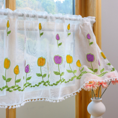 Lillypick 雪紡遮光簾 門簾 短窗簾, 鬱金香刺繡