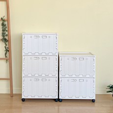 버츄나인 이동식 컨테이너 수납장 3단 + 2단 세트, 아이보리