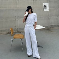 NANING9 女款Sohelbo泡泡袖上衣丁字褲組, 麻花白