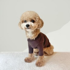 Grooming Dog 狗狗半高領口袋基本T恤, 棕色