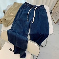 I'M MONG 女款 Zebro 鬆緊腰帶直筒高腰牛仔褲