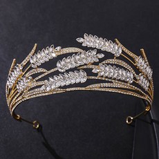 LUNA GLAM 自助婚禮水晶麥穗皇冠 G285, 1個, 金白色