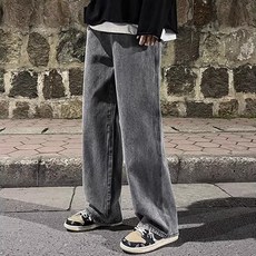 男士時尚潮流基本款寬版鬆緊腰牛仔褲