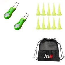 NAYASTYLE 高爾夫果嶺叉修復器 GFYP-38-4 2入 + HDPE 高爾夫短Tee 163-3PU 10入 + 收納袋組合, 混合顏色