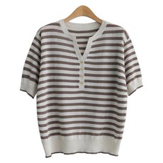 Zenith 女款條紋鈕扣無領針織衫