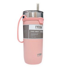 TYESO 泰碩 真空不鏽鋼手把背帶隨行杯 + Tritan吸管, 粉紅色, 710ml, 1個