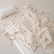 uterus 孩童用冬季款可愛刺繡貂毛午睡被+分離式鋪棉薄墊枕頭組, 櫻桃款