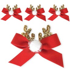 indi.k 魯道夫鹿角毛球蝴蝶結髮夾, 紅色, 4個